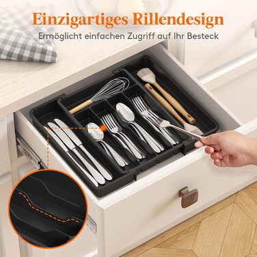 Органайзер для столових приладів Lifewit в шухляду, регульований, пластиковий, 33-57 см, глибина 38 см, чорний