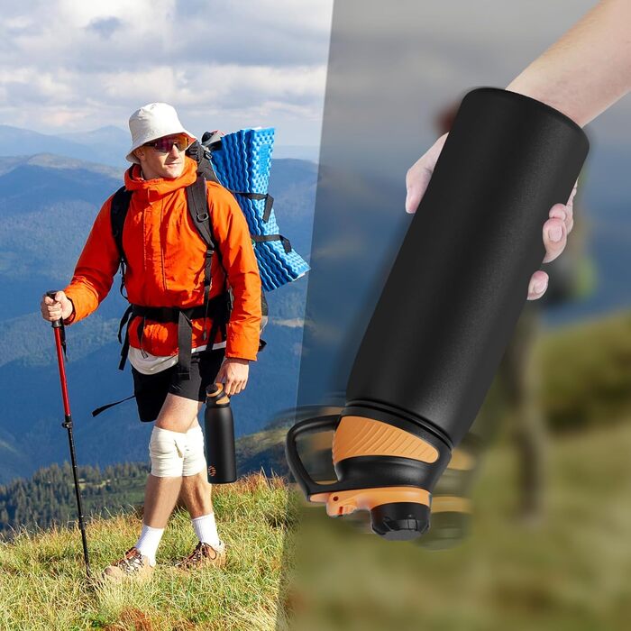 Фляга спортивна Fjbottle Edelstahl 1л з магнітною кришкою, BPA-Free, для школи, фітнесу, чорна