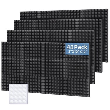 Акустичні пірамідні панелі Ohuhu для звукоізоляції, шумопоглинаючий поролон 30x30x5 см, 48 шт (для студії, подкастів, YouTube)