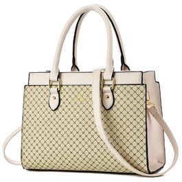 Стильна жіноча сумка-шопер KURGOOL з двоколірної шкіри бежевого кольору, дизайнерська сумка через плече з ручками