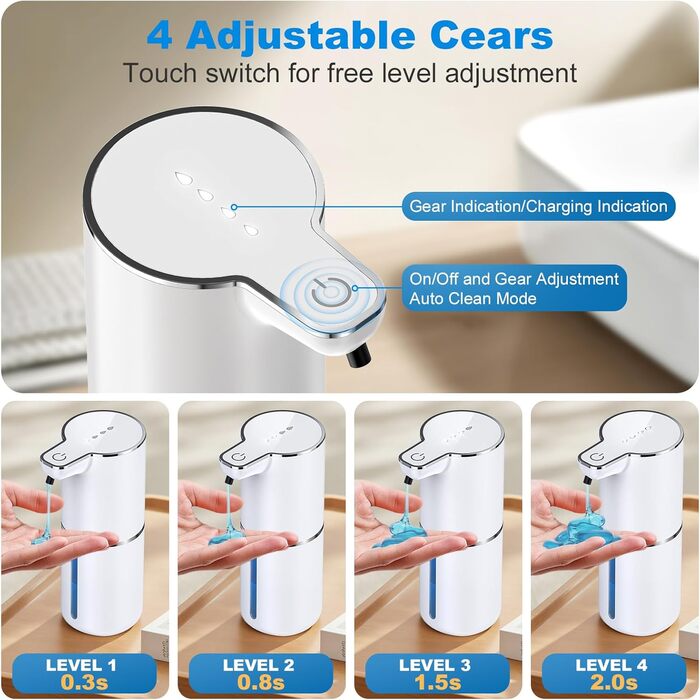 Автоматичний диспенсер для мила з датчиком, настінний, USB, 4 рівня, білий - для кухні, ванної, школи