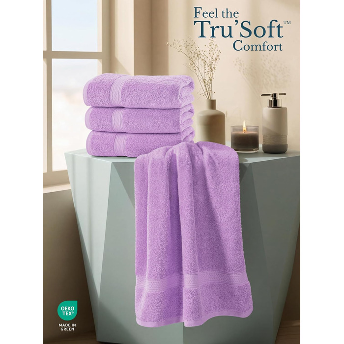 Набір банних рушників Utopia Towels (4 шт.), 100% бавовна, преміум якість 600 г/м², гігроскопічні та м'які, фіолетові