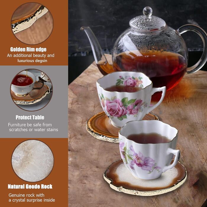 Yougoals Coasters, Geode Coasters for Drinks, Gemstone, Natural Stone, Agate Slices, Coasters, Cup Mat for Home Decoration (4 Pieces) (Natural Coffee, 2 Pieces)