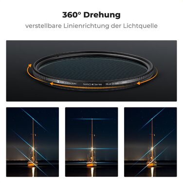 Фільтр K&F CONCEPT Blue Streak Anamorpher 58mm - Ефект синіх смуг, Nano-Klear