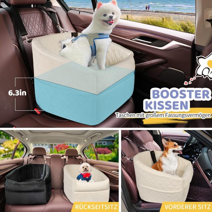 Автокрісло для собак GL GLENSLAVE: зручне та безпечне автокрісло для маленьких собак з підкладкою та сумкою для зберігання (Бежевий)