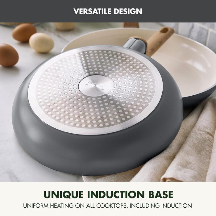 Набір посуду GreenPan Rio Essence Wood 10 предметів: керамічне антипригарне покриття, індукція, силіконові кришки, дерев'яні ручки, сірий