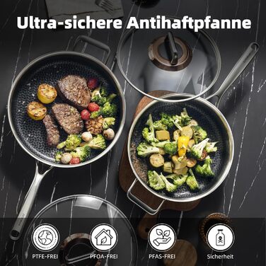 Сковорода з кришкою 26 см, антипригарне покриття Hybrid, холодна ручка, придатна для миття в посудомийній машині, без PFAS, PFOA та PTFE, термостійка до 260 °C, сумісна з усіма типами плит (WQ-D)