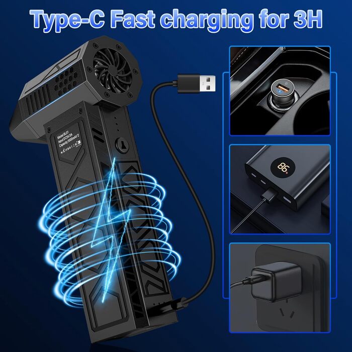 Електричний пилосос-фен для авто 180000 RPM з ліхтариком, модель 2025