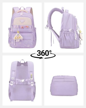 Шкільний рюкзак для підлітків: водонепроникний, великий, підходить для дівчат та хлопців, для школи, подорожей та повсякденного використання (фіолетовий)