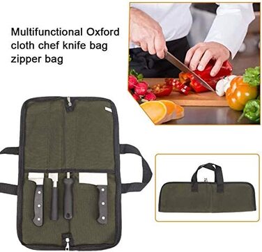 QEES 4-Compartment Knife Storage Case, Knife Pouches for Small Kitchen Knives, Chef's Knife Bag, Kitchen Tool Bag for Kitchen Knife Set (Army Green)