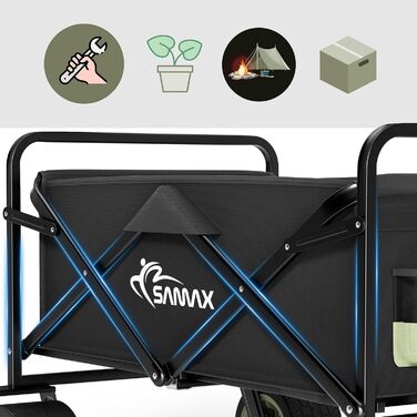 Універсальний садовий візок-трансформер Samax Bollerwagen 200кг (чорний/м'ятний), 2-в-1 з лавкою, складаний, для саду, пляжу, без спинки