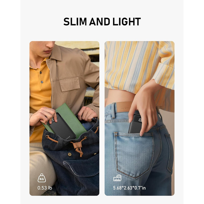 Powerbank Charmast 10000mAh з 4 кабелями, 6 виходами та 3 входами. Сумісний з iPhone, iPad, Samsung. Чорний