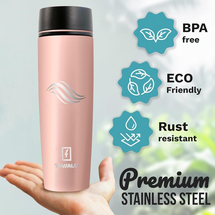 Термокружка Tavialo 460 мл, пудрово-рожевий колір, нержавіюча сталь, ізольована, для напоїв