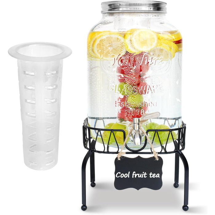 Диспенсер для напоїв на 7.6л зі стійкою, скляний диспенсер для води, соку, з нержавіючої сталі з краном, для дому, вечірок, свят