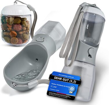 Поїлка для собак на прогулянці 300 мл - 3-в-1 (поїлка та миска) | Без витоку, BPA-free, з функцією повторного наповнення | Вода для маленьких та середніх собак сірого кольору 300 мл