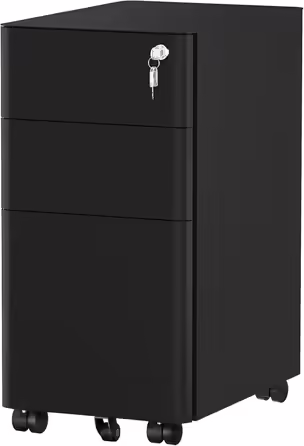YITAHOME Rolling File Cabinet with 3 Drawers, Lockable Metal File Box for A4, Legal, Letter, Mobile Office Cabinet with Wheels for Home Office, Hanging File Storage, 45 x 30 x 61cm, Black