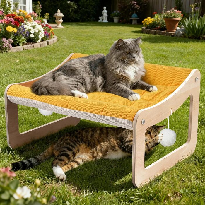 Крак-стійка для котів з великим ліжком Luxus, жовта | З міцного березового дерева, сизаль, 25 кг, біо-льон