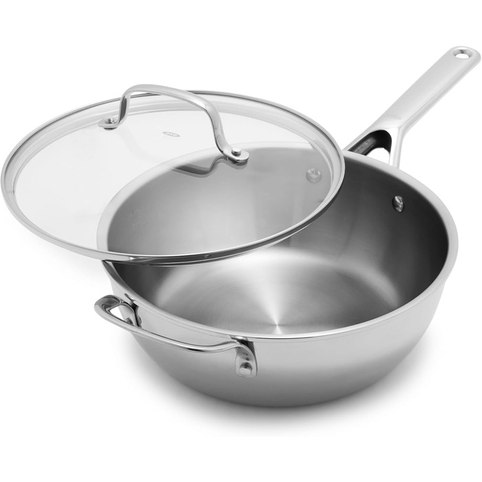 Набір кухонного посуду OXO Agility Tri-Ply з нержавіючої сталі (13 предметів): каструлі, сковорідки, ковшик. Сумісний з індукцією, антипригарне покриття без PFAS, рівномірний нагрів (3.5 л, нержавіюча сталь)