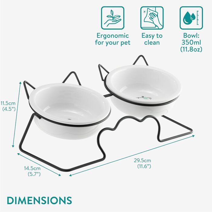 Набір мисок для тварин Navaris (2 шт.) - миски для котів та собак, кераміка, 350 мл, білий/чорний