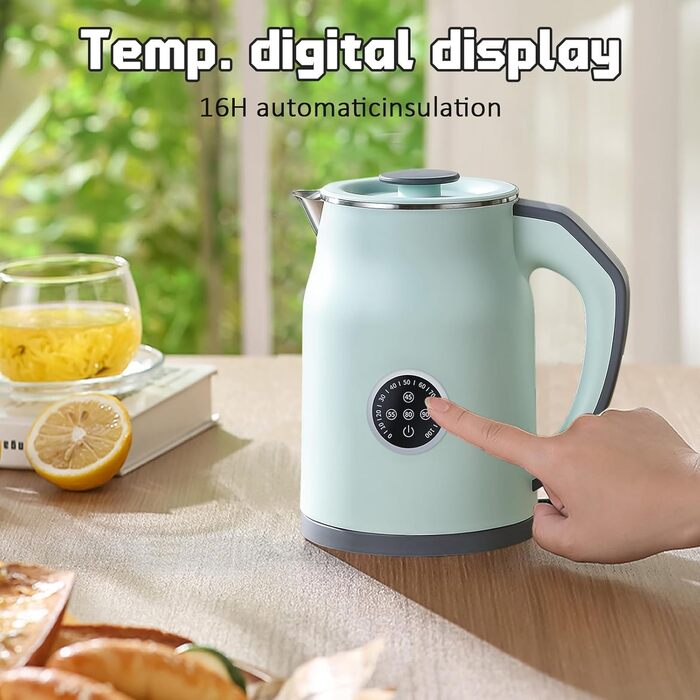 Інтелектуальний чайник 1.2л з підтриманням температури 16 год та швидким заварюванням 1000W – нержавіюча сталь 304, без BPA, 4 режими (45-90°C), LED-дисплей, поворотний на 360° для чаю, дитячих пляшечок, офісу