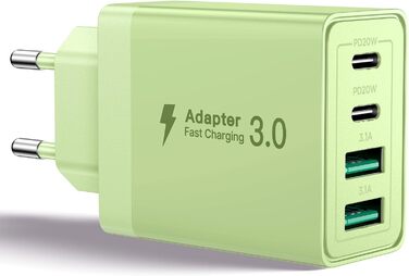 Мережевий адаптер Aioneus USB-C з 4 портами, 40W, PD 3.0, білий (1 шт., світло-зелений)