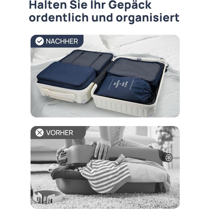 Органайзери для валізи Packing Cubes, 8 шт., водонепроникні, блакитні + косметичка