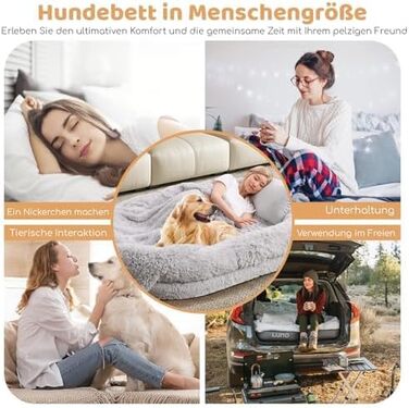 Ліжко для собак та людей FANTASK, велике ліжко з подушкою та ковдрою, ортопедичне, м'яке, можна прати