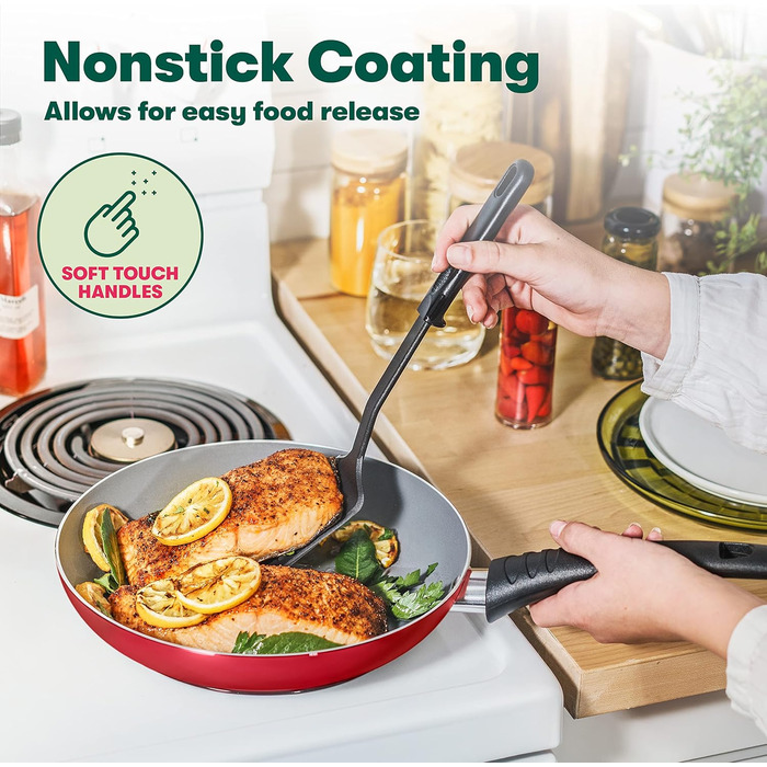 Набір посуду BELLA з антипригарним покриттям (21 предмет) – каструлі, сковорідки, форми для випічки, контейнери для зберігання, червоний