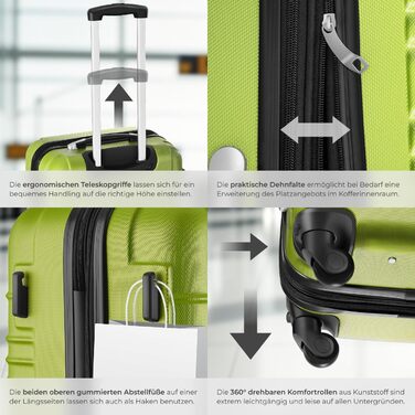 Набір валіз Tectake® 4 шт. з TSA замком, жорсткий корпус, набір ролерів, ABS, 4 колеса, 360°, телескопічна ручка - зелений