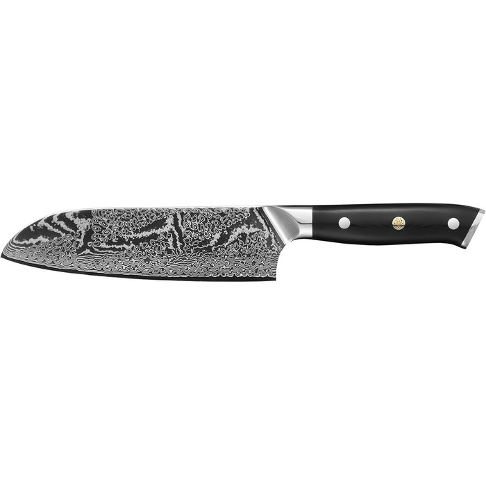 Японський ніж Wakoli Nitoko Santoku 18 см з дамаської сталі (67 шарів) VG10, HRC 60, G10 руків'я, Full Tang, для чистих нарізок, у подарунковій коробці