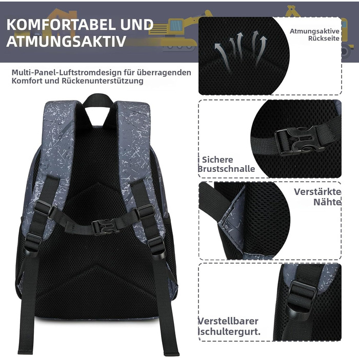 Дитячий рюкзак LOIDOU для хлопчика, 38 см, 3-8 років (темно-сірий)