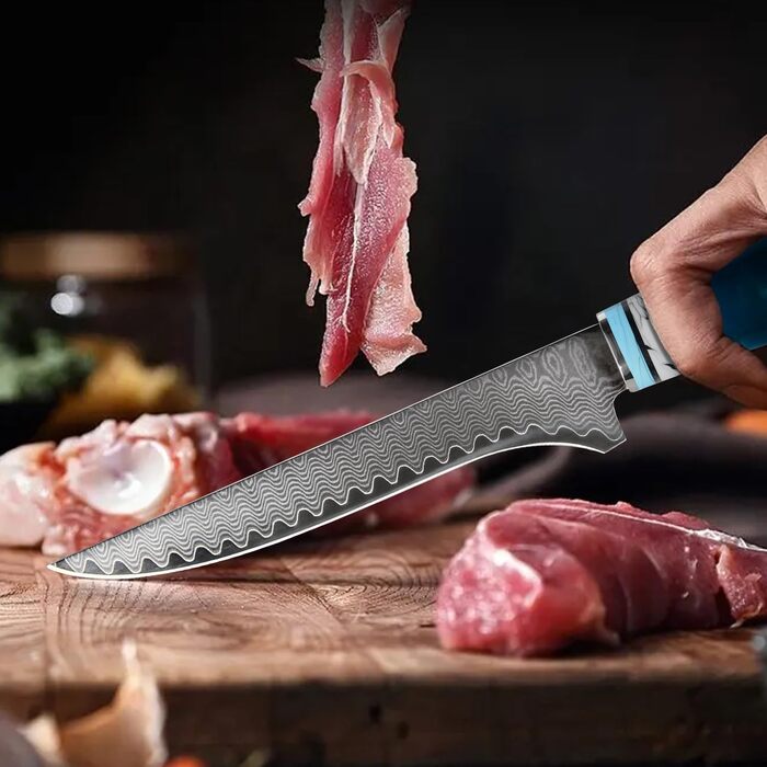 Набір професійних кухонних ножів oFuun Damast: Guyto, Nakiri, Kiritsuke, Ausbeinmesser, Allzweckmesser (20 см, 67 шарів)