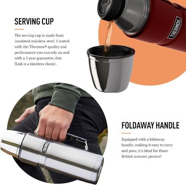 King Stainless Steel Flask with Handle - 1.2L / 1200ml - Brown