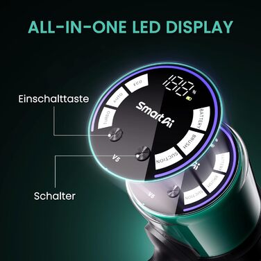 Бездротовий акумуляторний пилосос SmartAI V5 з автоматичним режимом, 55Kpa, 600W, 80 хвилин роботи, для килимів, шерсті тварин та твердих поверхонь