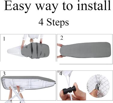 Гладильна дошка Yizunnu: 140x50 см, товсте покриття, шнурок, регульований затискач, простий монтаж, стійкий до подряпин принт (серце)