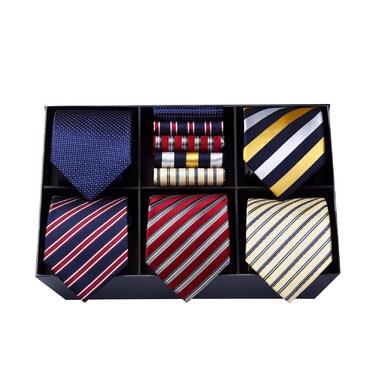 HISDERN Комплект краваток для чоловіків (5 шт.) з кишеньковим хустинкою. Класичні краватки з шовку для весілля та особливих випадків. У подарунковій коробці.