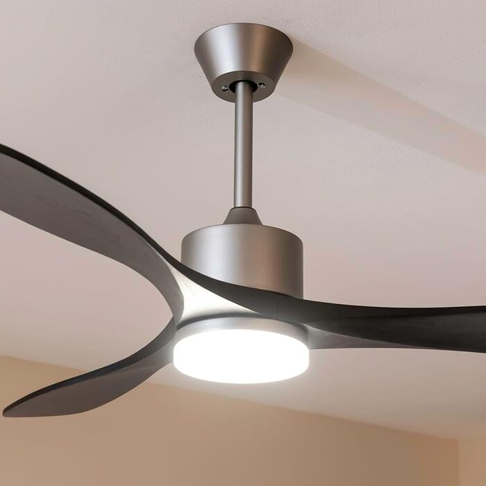 Стельовий вентилятор Cecotec EnergySilence Aero 5200 Black Design з LED підсвіткою та пультом ДУ, 40 Вт, 52 дюйми, дерев'яне оздоблення Stone Pro