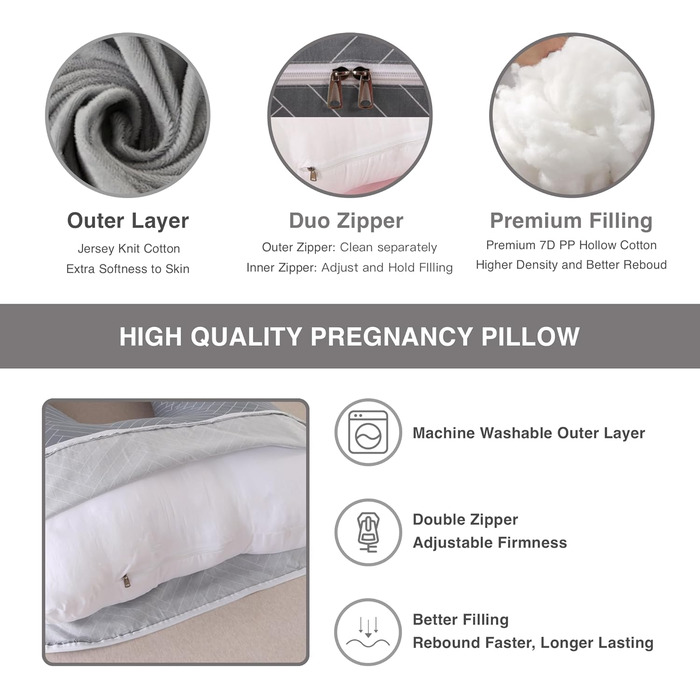 Подушка для вагітних Allopera, повного тіла, 145 см, знімний чохол, підтримка для ніг, спини, шиї, плечей, стегон, живота, трикотажна бавовна (темно-сірий)