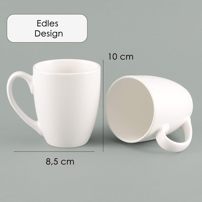 Hansekitchen Coffee Mug Set Large – Coffee Cups made of high-quality and sturdy ceramic, large handles, large mugs (White, Set of 6)