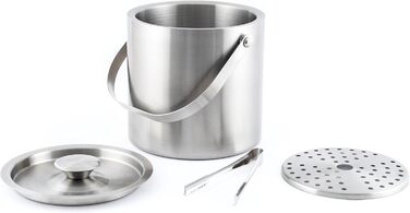 Hanseküche Large Ice Cube Container Ice Bucket 3L including Lid, Tongs, and Double Bottom - 304 Stainless Steel - Double-Walled Insulated - Very Long-Lasting Thermal Effect - Ideal for Keeping Drinks Cold for Extended Periods