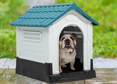 Lanco Small Dog Crate - Indoor/Outdoor Pet Kennel with Ventilation - Durable Blue & White 68x55x66cm