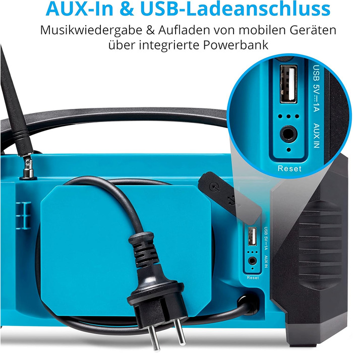 Радіоприймач Medion E66877 DAB+ Baustellenradio: Bluetooth 5.0, DAB+, FM, LED-ліхтар, акумулятор/мережа, водонепроникний (IP44), синій