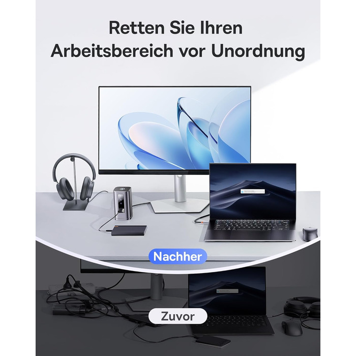 Базаус Док-станція USB-C 12-в-1 для ноутбуків Dell/HP/Lenovo/Asus/Acer/Mac, 2 монітори 4K HDMI, 10Gbps USB-C/A, 100W PD, Gigabit Ethernet