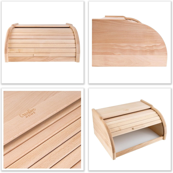 Дерев'яний хлібний ящик Creative Home | 38 x 28,5 x 17,5 см | Для хліба, булок, випічки | З відкидним кришкою | Натуральний хлібний контейнер для кухні