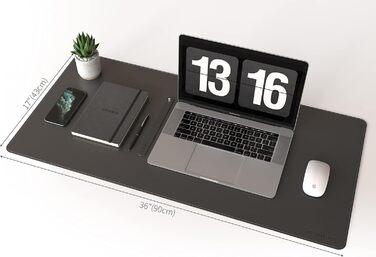 Килимок для миші RENMTURE двосторонній: Корк + PU-шкіра, 90x43 см, для офісу та дому, водостійкий, антиковзкий, чорний