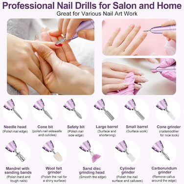 Електричний фрезер для нігтів, 45000 об/хв, професійний манікюрний апарат з LED-дисплеєм, бездротовий набір для манікюру та педикюру