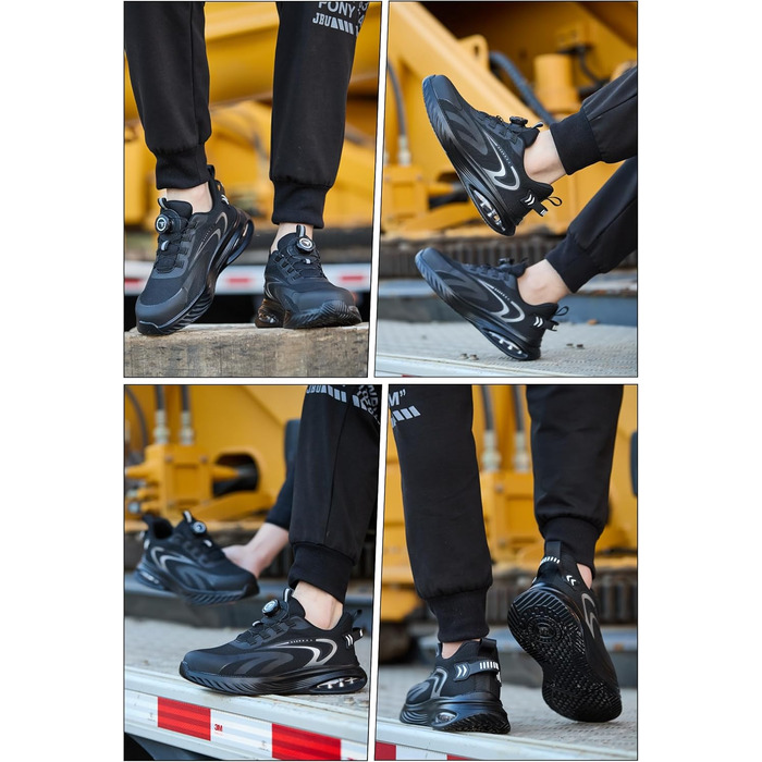 Черевики робочі чоловічі/жіночі, захисні, легкі, спортивні, дихаючі, на шнурках/з поворотним затвором, зі сталевим підноском, 47 EU, чорні