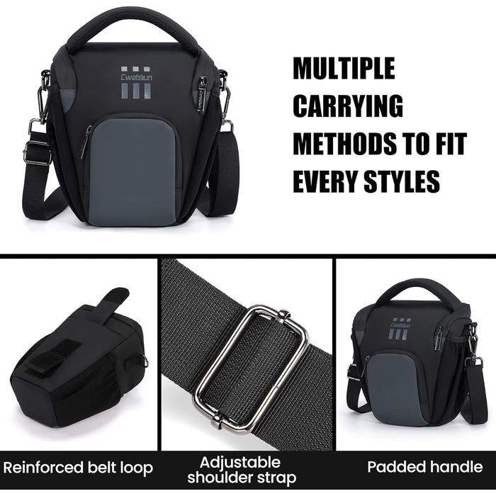 Чорна сумка для цифрової камери Cwatcun: DSLR, Canon, Nikon, Sony, з відділенням для об'єктивів