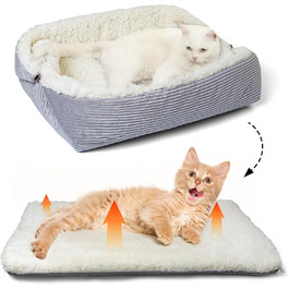 Самогріючі котячі ліжка для дому, 2-в-1, трансформовані ліжка для котів та маленьких собак, миються, складаються, килимок для собак/котів Pubby