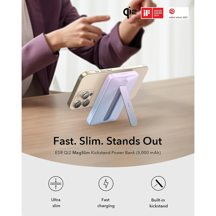 Power Bank ESR MagSafe з бездротовою зарядкою QI2, 15W, 5000mAh, білий (з підставкою)